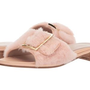 Pink fuzz Gold Flat Sandals